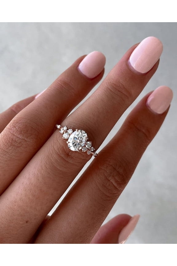 Snow Drift Style 1.75CT Oval Moissanite Engagement Ring For Women, 18K Rose Gold