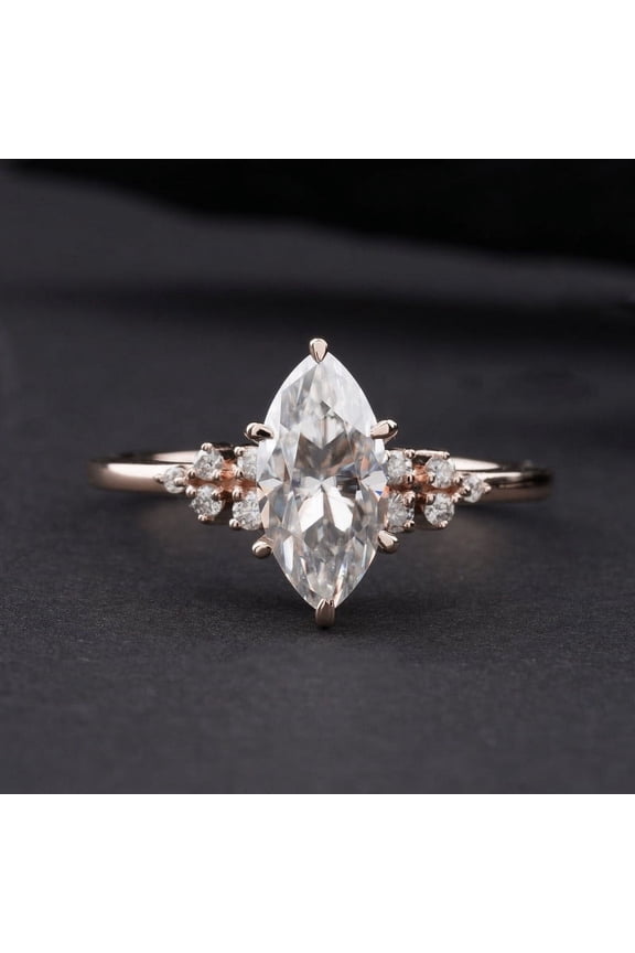 Snow Drift Style 2CT Marquise Moissanite Engagement Ring For Women, 10K Rose Gold