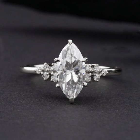 solitaire jewels Snow Drift Style 2CT Marquise Moissanite Engagement Ring For Women, 10K White Gold