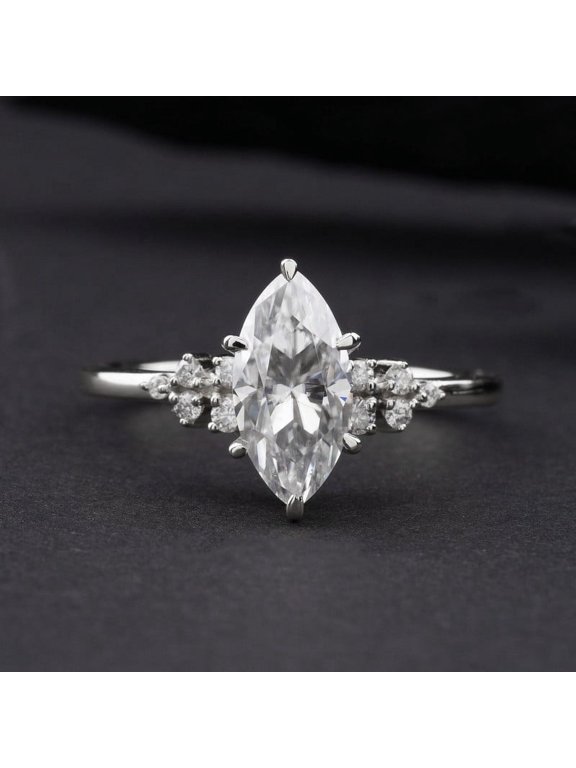 Snow Drift Style 2CT Marquise Moissanite Engagement Ring For Women, 14K White Gold