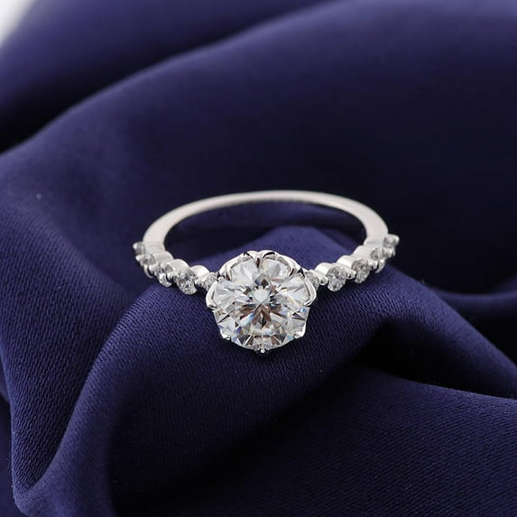 solitaire jewels Tulip Basket 2CT Round Moissanite Solitaire Engagement Ring For Women, 18K White Gold