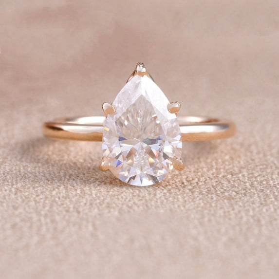 solitaire jewels Tulip Basket 3CT Pear Moissanite Solitaire Engagement Ring For Women, 14K Rose Gold