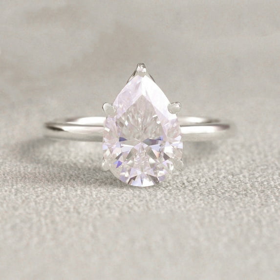 solitaire jewels Tulip Basket 3CT Pear Moissanite Solitaire Engagement Ring For Women, 18K White Gold