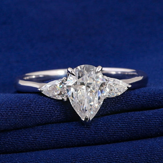 solitaire jewels Tulip Setting 2CT Pear Moissanite 3 Stone Engagement Ring For Women, 18K Rose Gold
