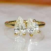 solitaire jewels Two Stone Toi et Moi Pear Moissanite Engagement Ring For Women, 14K Yellow Gold