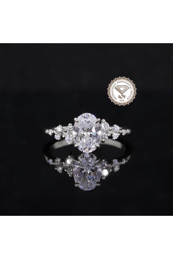 Unique SnowDrift 1.5CT IGI Certified Oval Lab Grown Diamond Engagement Ring For Women, 10K White Gold, EF Color VS Clarity