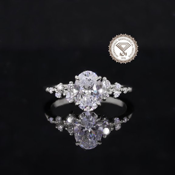 solitaire jewels Unique SnowDrift 1.5CT IGI Certified Oval Lab Grown Diamond Engagement Ring For Women, 14K White Gold, EF Color VS Clarity