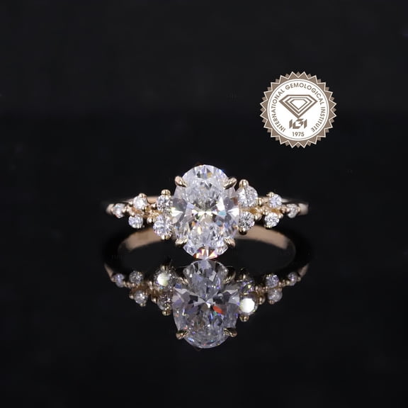 solitaire jewels Unique SnowDrift 1.5CT IGI Certified Oval Lab Grown Diamond Engagement Ring For Women, 14K Yellow Gold, EF Color VS Clarity
