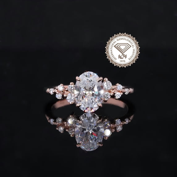 solitaire jewels Unique SnowDrift 1.5CT IGI Certified Oval Lab Grown Diamond Engagement Ring For Women, 18K Rose Gold, EF Color VS Clarity