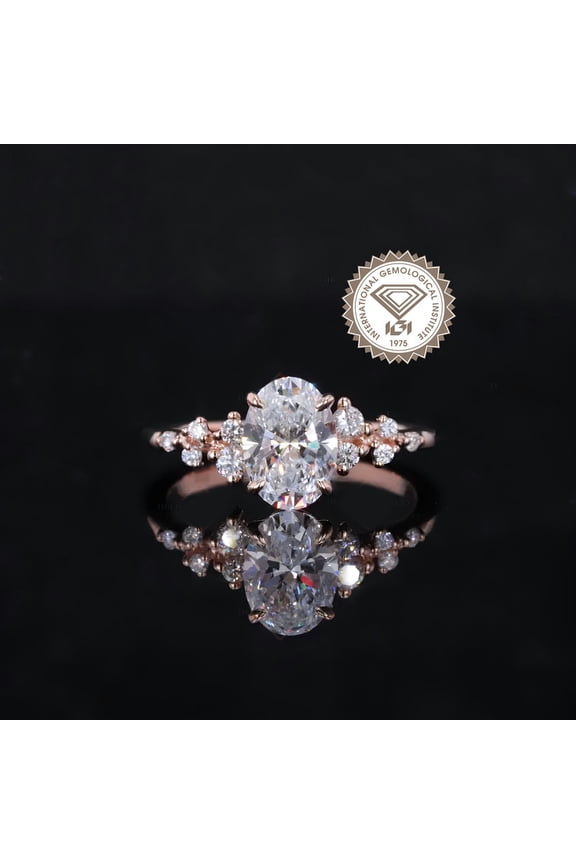 Unique SnowDrift 1.5CT IGI Certified Oval Lab Grown Diamond Engagement Ring For Women, 18K Rose Gold, EF Color VS Clarity