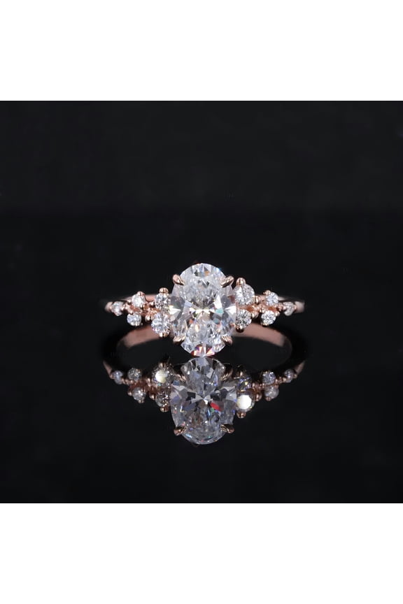 Unique SnowDrift Oval Moissanite Engagement Ring For Women, 10K Rose Gold