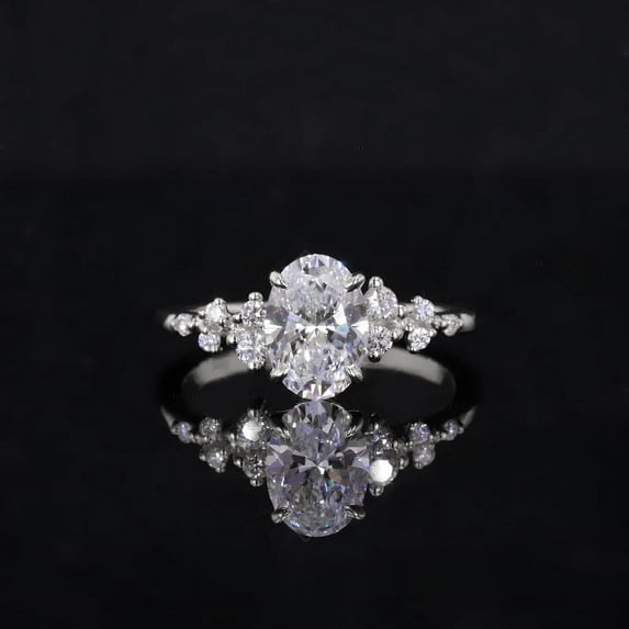 solitaire jewels Unique SnowDrift Oval Moissanite Engagement Ring For Women, 10K White Gold