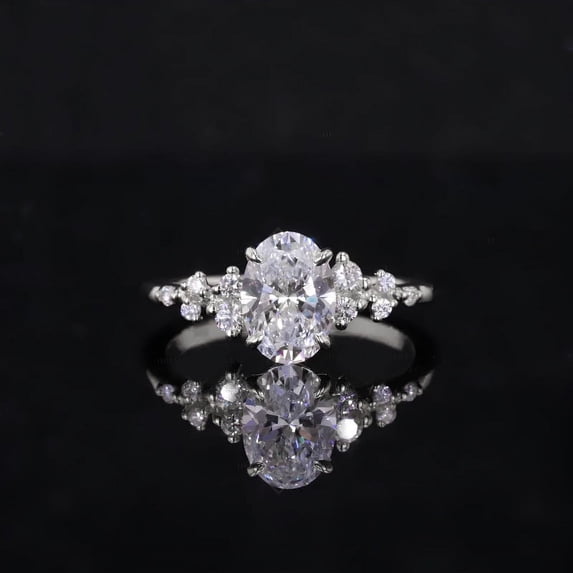 solitaire jewels Unique SnowDrift Oval Moissanite Engagement Ring For Women, 10K White Gold