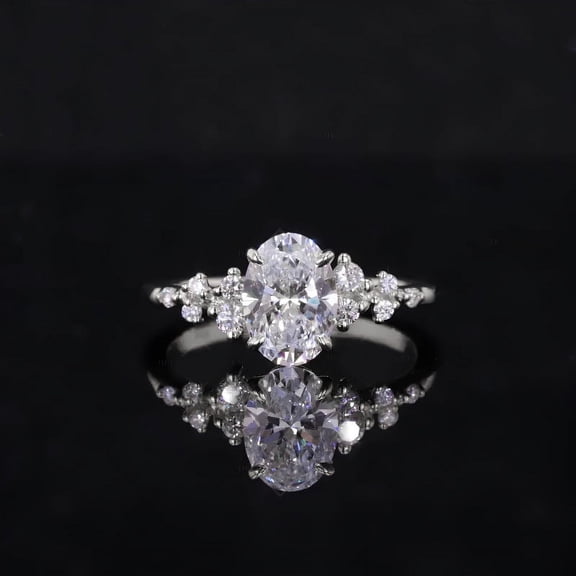 solitaire jewels Unique SnowDrift Oval Moissanite Engagement Ring For Women, 10K White Gold
