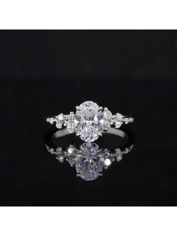 Unique SnowDrift Oval Moissanite Engagement Ring For Women, 10K White Gold