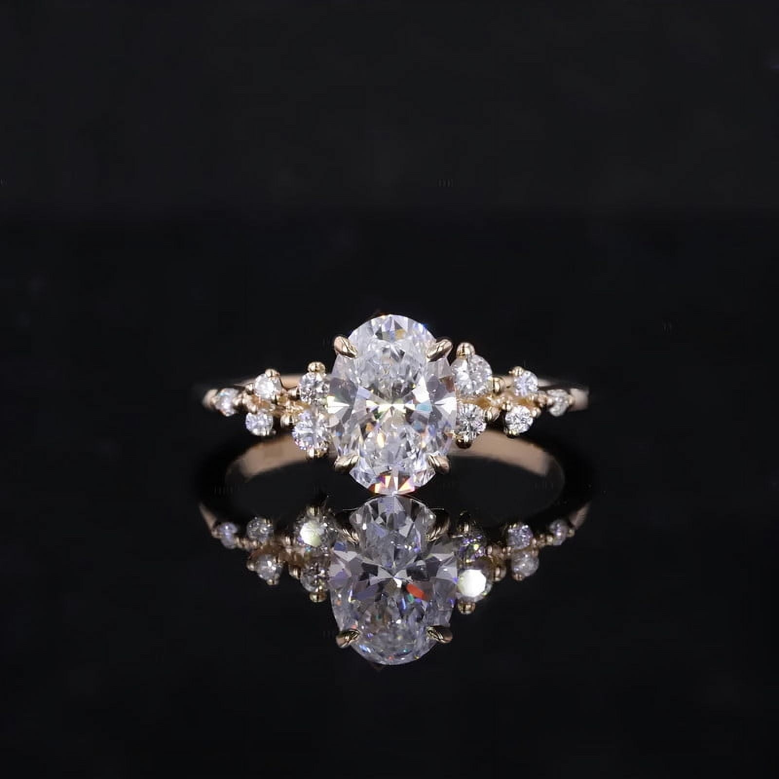 solitaire jewels Unique SnowDrift Oval Moissanite Engagement Ring For Women, 10K Yellow Gold