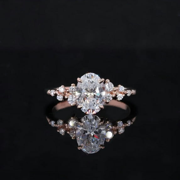 solitaire jewels Unique SnowDrift Oval Moissanite Engagement Ring For Women, 14K Rose Gold
