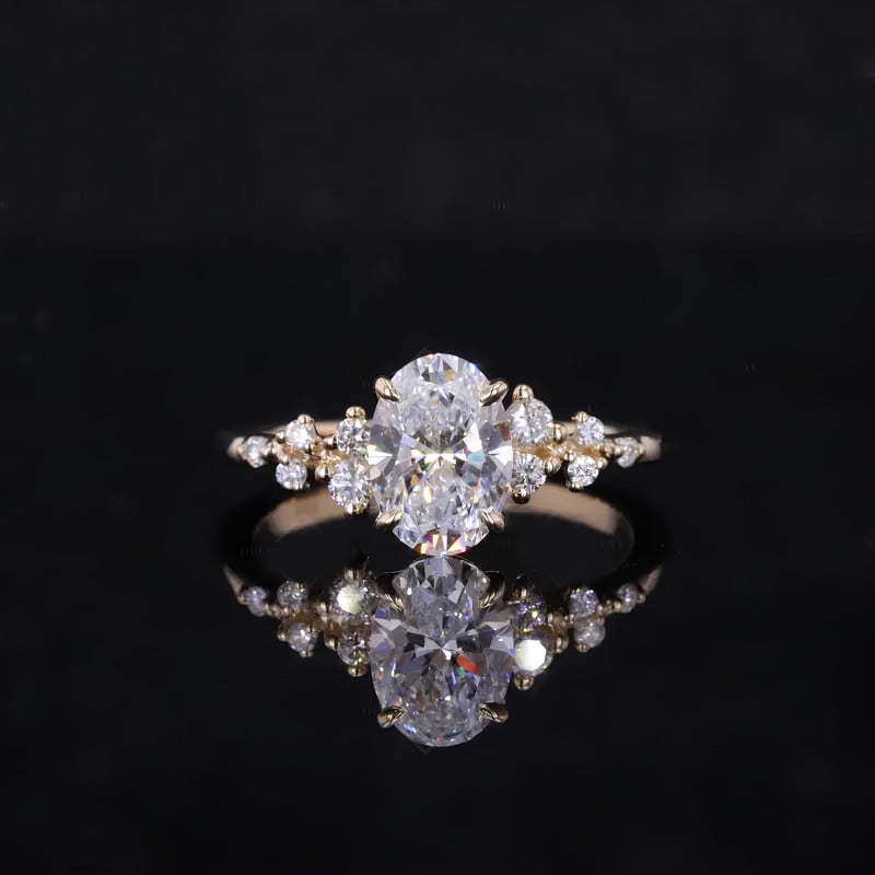 solitaire jewels Unique SnowDrift Oval Moissanite Engagement Ring For Women, 14K Yellow Gold