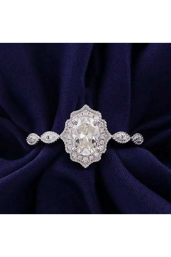 Vintage Style 1.32CT Oval Moissanit Engagement Ring For Women, 10K White Gold