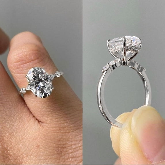 solitaire jewels3.75CT Oval Moissanite Hidden Halo Engagement Ring For Women, 10K White Gold