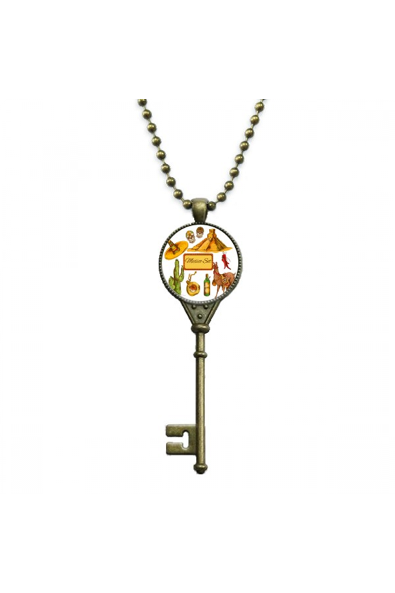 sombrero mexico pyrad desert cactus mexican key necklace pendant tray embellished chain