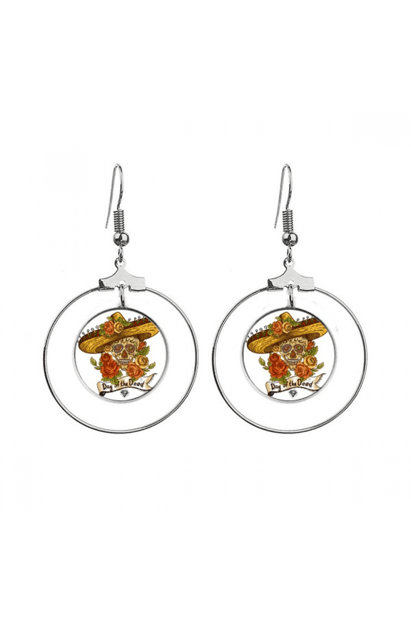 sombrero suger l mexico day of the dead earrings dangle hoop jewelry drop circle
