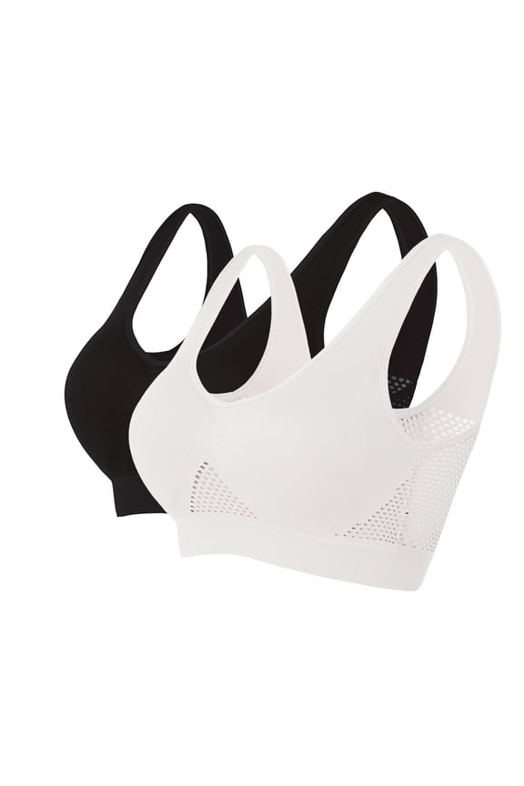2PCS Bras for Women Breathable Cool Liftup Air Bra Plus Size Padded No Underwire Full Coverage Support Comfy Bralettes Push Up Sports Bras Soft Seamless Underwear Everyday Bra