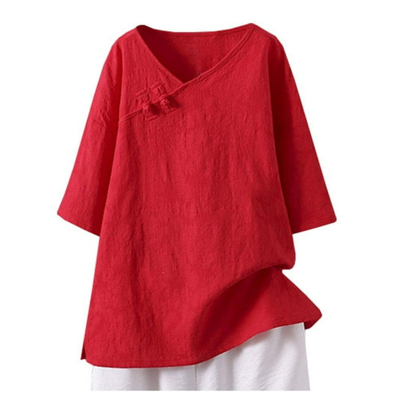 somlo Blouses for Women Dressy Casual Spring Summer Solid Color Casual Loose T-Shirt Short Sleeve V-Neck Tops Cotton Linen Blouse Trendy Dressy Blouses Casual Loose Comfy Tunic Clothes