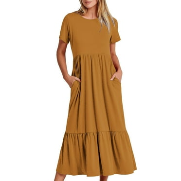 somlo Womens Summer Dresses Clearance Ladies Casual Short Sleeve Boho Flowy Sundress Crewneck Loose Tiered Maxi Dress Party Beach Long Dresses Vacation Sundresses with Pockets