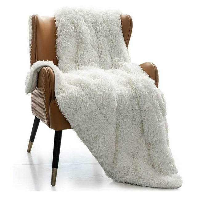song xiang Shaggy Faux Fur Weighted Blanket 15 lbs for Adult, Soft Luxury Fuzzy Long Fur Heavy
