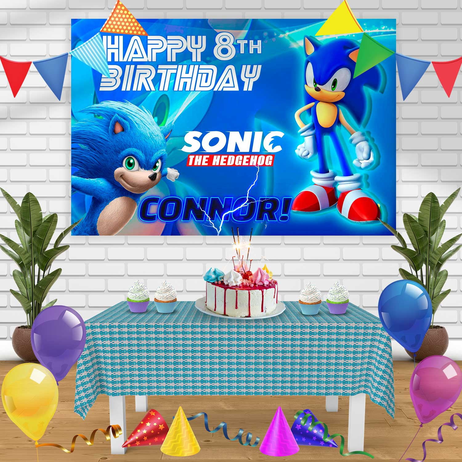 Sonic Geburtstagsdekoration Set – 6 Folienballons & Happy Birthday Banner Für Igel-Themenparty