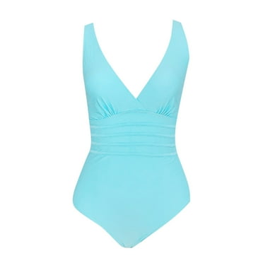 sonwsong One Piece Swimsuit Women,Women's Solid Color Swimsuit Belly Control Swimsuit Sexy Backless Swimsuit,Swim Suits for Women 2024,Plus Size Swimsuit,(Clearance) Sky Blue M