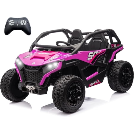 sopbost 24V 2 Seater Kids UTV XL with Remote Control, Pink & Purple