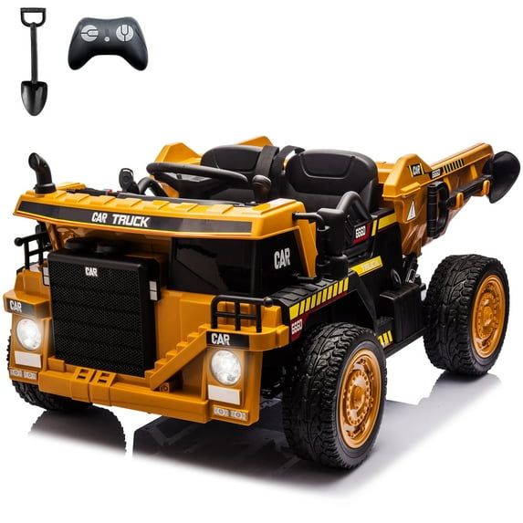sopbost 24V Ride On Dump Truck with Remote Control and EVA Rubber Tires, Classic Yellow