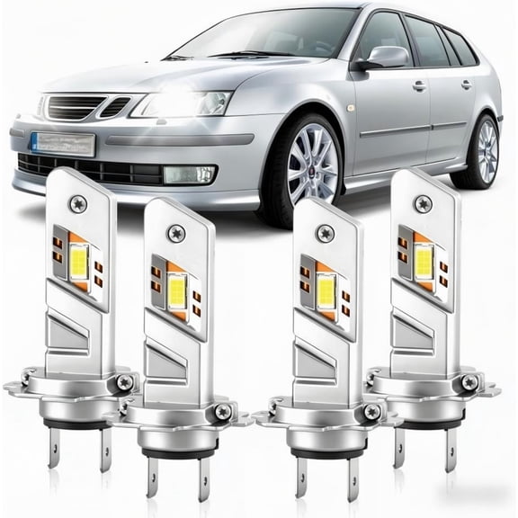soukeo 6500K Cool White LED Headlight Bulbs Fits for Saab 9-5 1999-2009, 80000 Hour Lifespan, High/Low Beam Bulbs, IP68 Waterproof Plug and Play ,4pcs