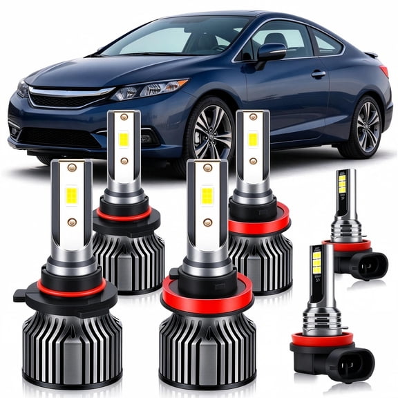 soukeo LED Headlight Bulbs Fit for Honda Civic (EX Coupe） 2014-2015 ,High Beam 9005 Low Beam H11 and fog lights H11,400% Brighter 6500K Cool White,Pack of 6,Plug and Play