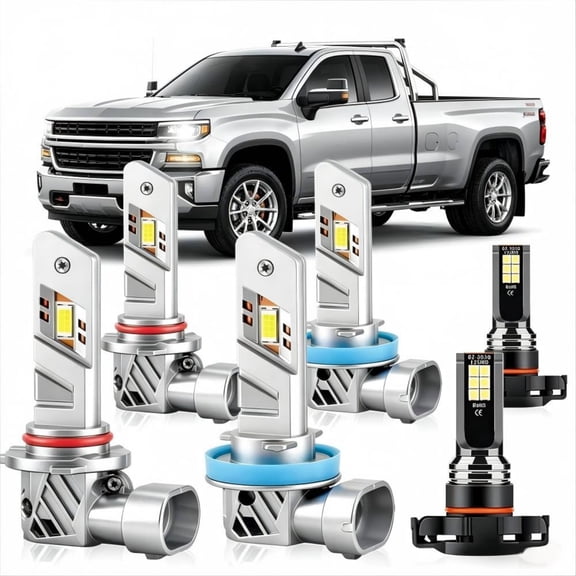 soukeo Super Bright 6500K White Bulbs for Chevy Silverado 3500HD 2008-2021, 80,000-Hour Lifespan, High/Low Beam Fog Bulbs, LED Headlight Bulbs 6-Pack