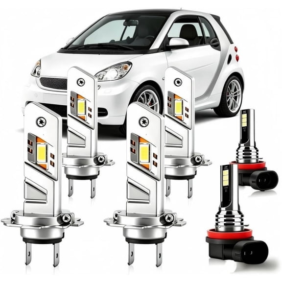 soukeo Super Bright 6500K White Light Bulbs for Smart Fortwo 2008-2015, 80,000-Hour Lifespan, High/Low Beam Fog Bulbs, LED Headlight Bulbs  6-Pack