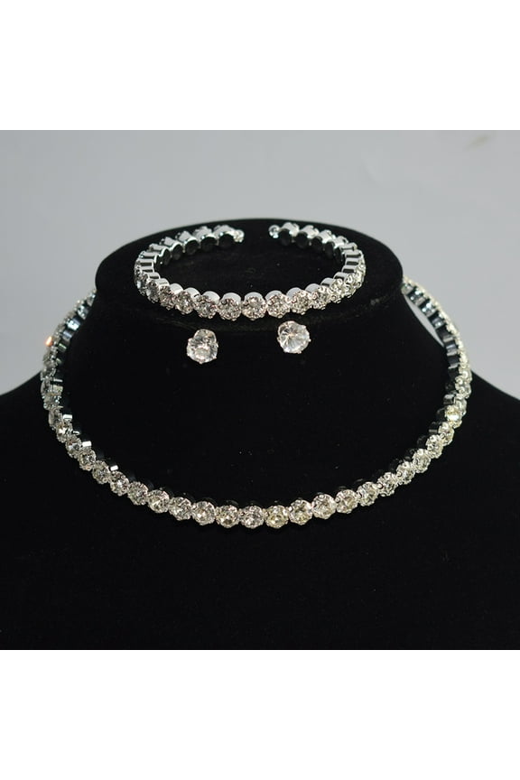 4 Piece Jewelry Set, Electroplated High Gloss Luxury Exquisite Rhinestone Jewelry Necklace Bridal Set