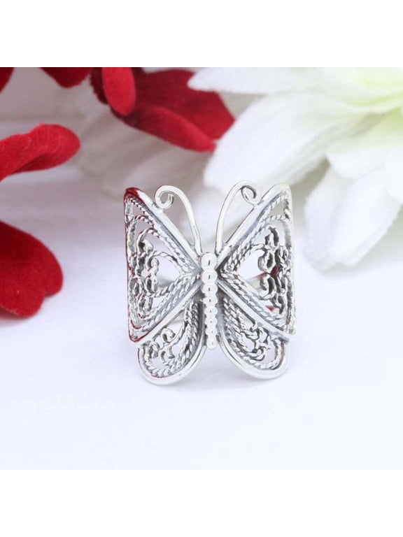 Women's Elegant Hypoallergenic Vintage Carved Butterfly Ring