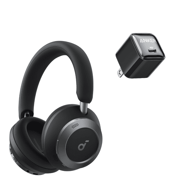 soundcore Space One Pro by Anker with USB C Charger Block 20W (Nano Pro),Foldable Over-Ear Headphones for Travel and Work, Adaptive ANC, Hi-Res LDAC, Comfortable Fit, 60H Playtime