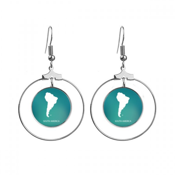 south amecontinent outline map earrings dangle hoop jewelry drop circle