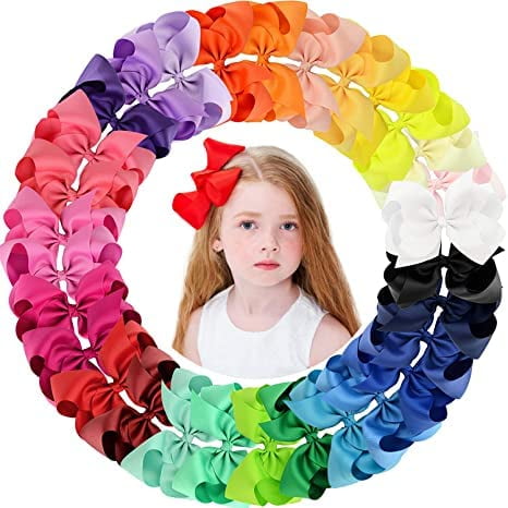 southwit 28pcs 6 Inches Grosgrain Ribbon Hair Bows Large Hair Bows Alligator Clips Hair Accessories for Baby Girls Toddlers Teens