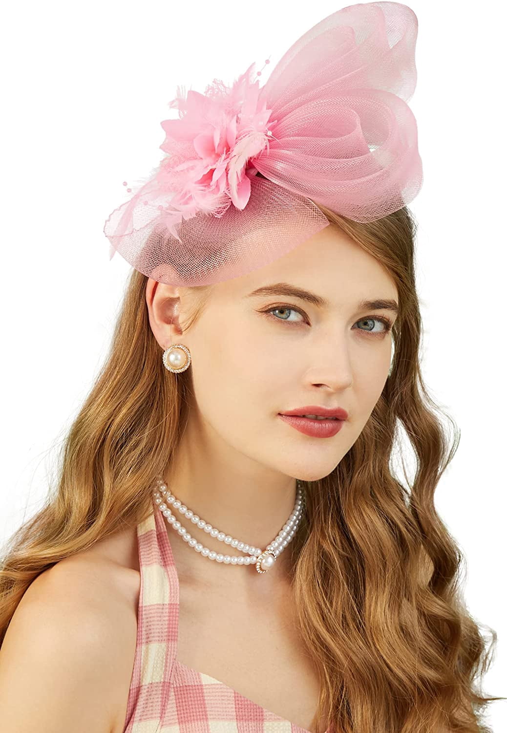 Pink Fascinators Hat for Women, Tea Party Hats for Kentucky Derby, Cocktail, Derby Fascinator Kentucky Hat Womens Vintage Wedding Hat 20s  main image 3