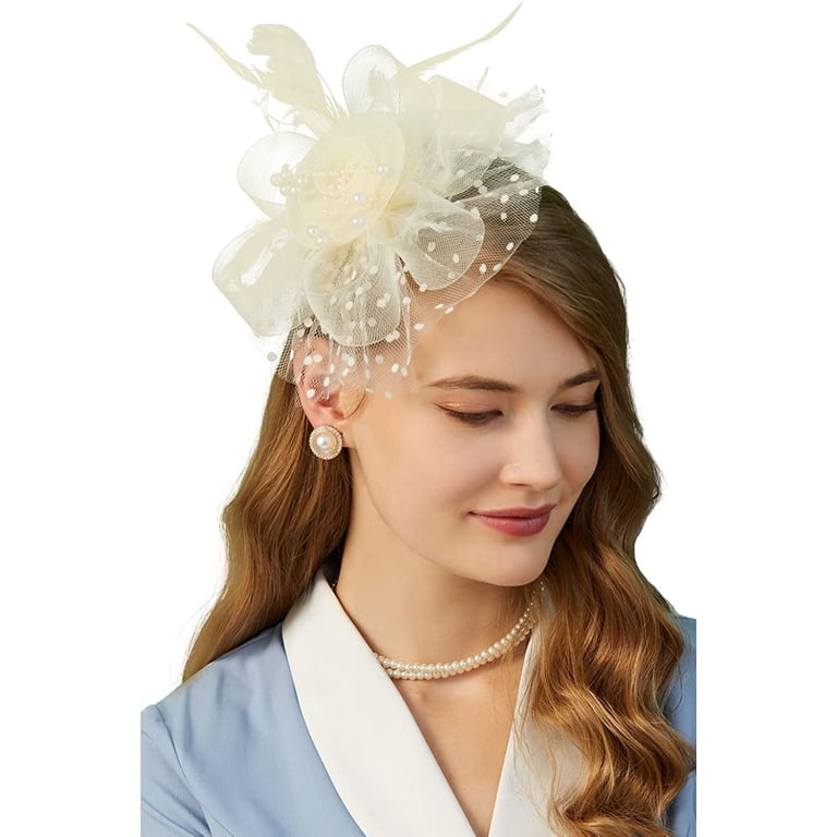 8 Piece Fascinator Hat Set Derby Tea Party Headpieces with Floral Pearls Mesh Kentucky Derby Outfits Women main image 2