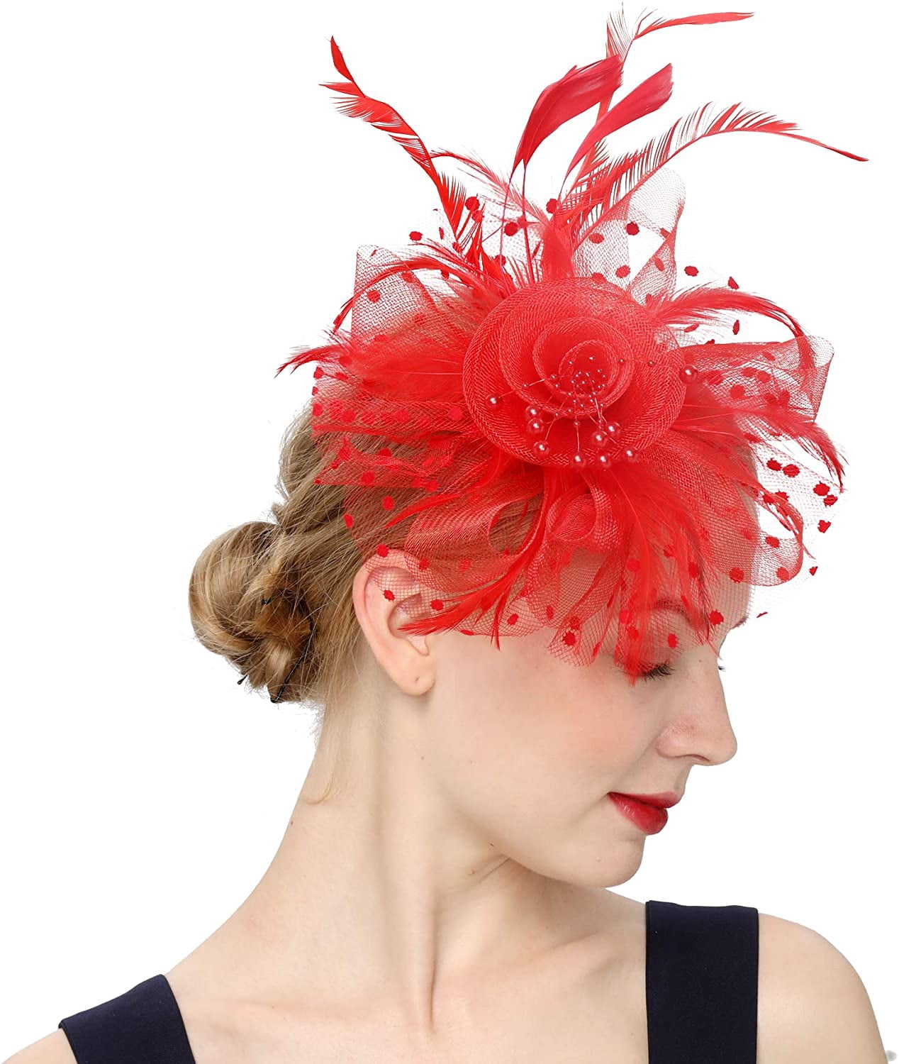 Feather Fascinator Headpiece Tea Party Derby Cocktail Wedding Church 20s Party Tea Party Fascinators Hat Velvet Bow Feather Bridal Vintage  main image 3
