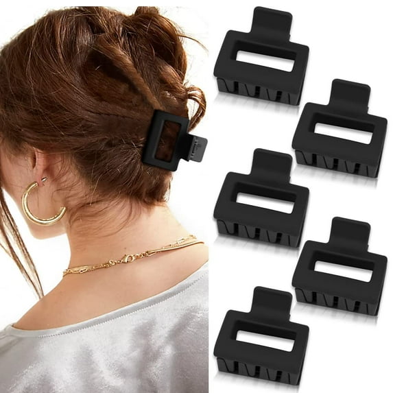 southwit Square Claw Clips Black Hair Clips 2'' Matte Hair Clips for Women Girls 5Pcs Rectangle Medium Hair Clips for Short Thin Hair Non-slip Strong Grip Hair Clamps Hair Grips Jaw Clips Cute Hair