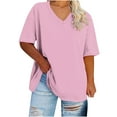 thumbnail image 1 of sovlvnd 50% Off Clear! Women Fashion Casual Printing Shirts Short Sleeve Tops V Neck Lace Stitching Blouse, 1 of 3