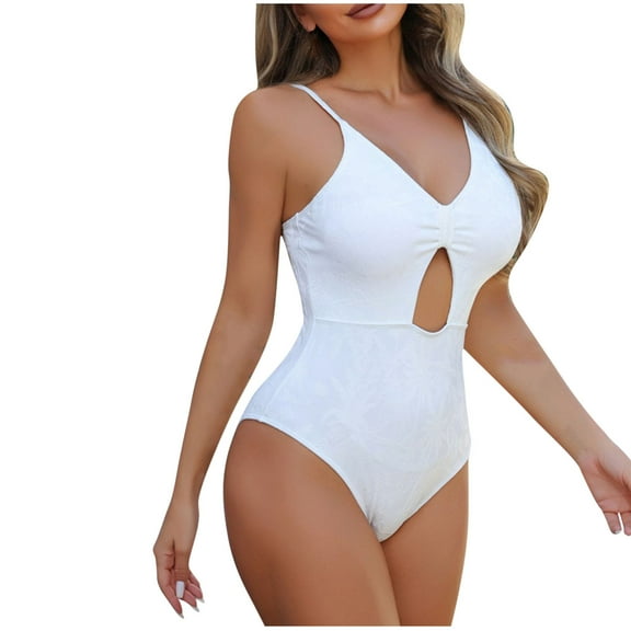 sovlvnd 50% Off Clear! Women Solid Color Sexy Backless Strap Bikini One-Piece Swimsuit White, 2XL
