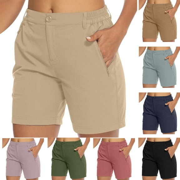 sovlvnd 50% Off Clear! Womens Athletic Shorts Womens Zip Pocket Lightweight Hiking And Jogging Work Pants Khaki S